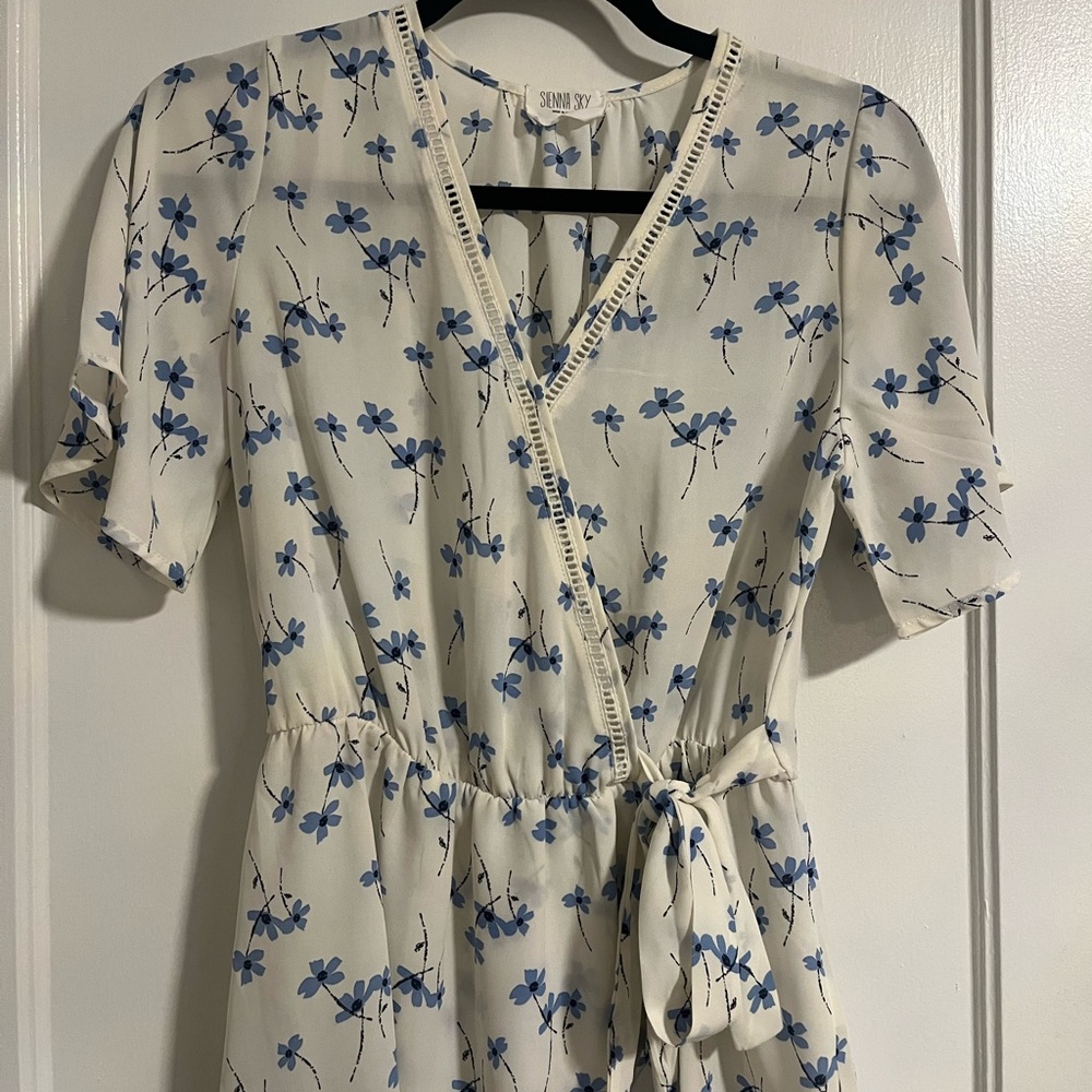 White and blue flower blouse